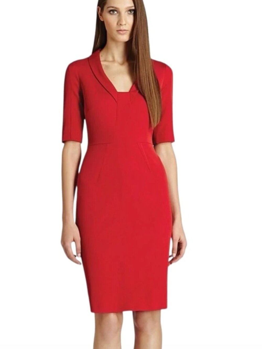 REISS Angel Fitted Paneled Knee Length Sheath Pencil Dress in Red